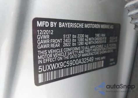 2013 BMW X3 xDrive28I z USA, uszkodzony, nr VIN 5UXWX9C59D0A32549